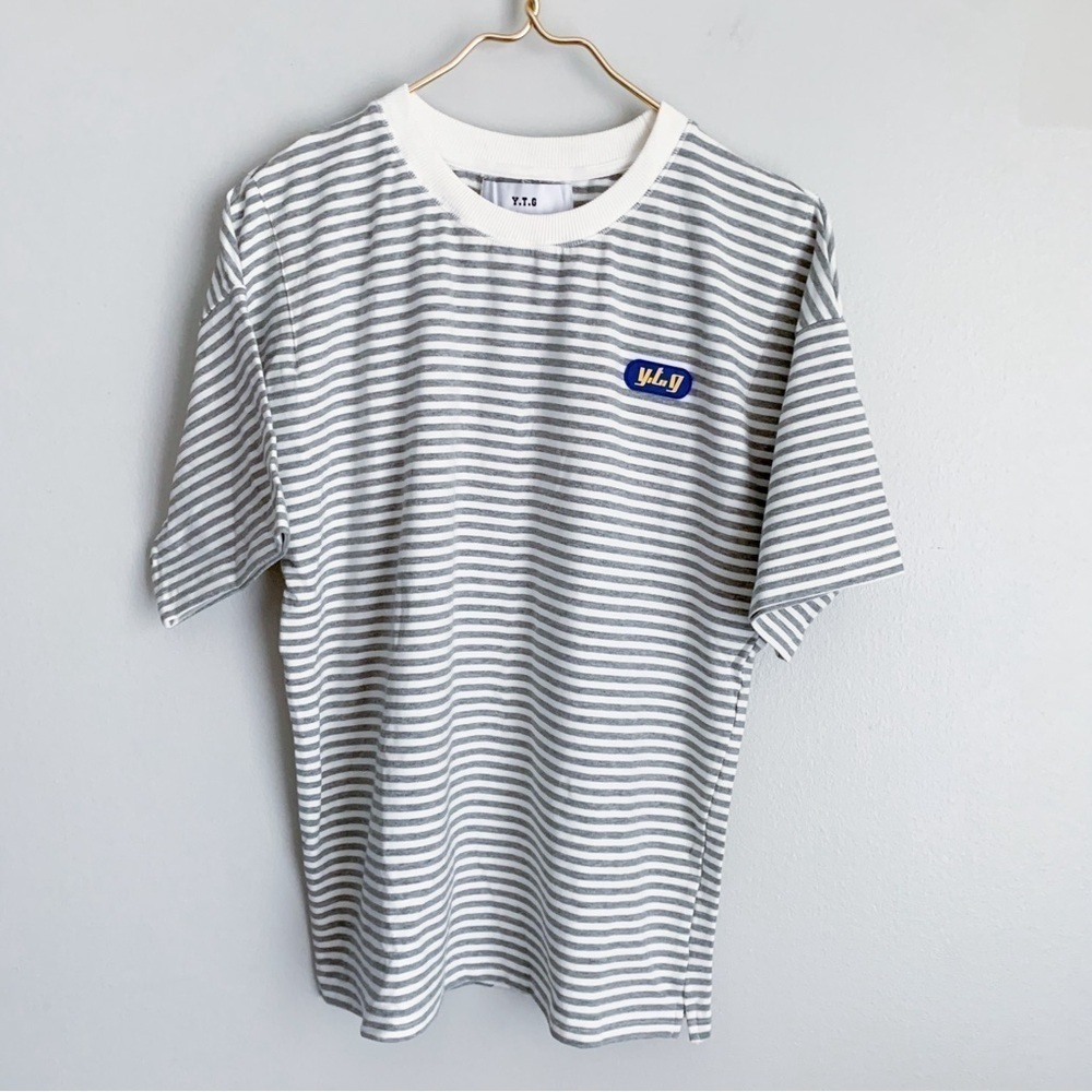 YTG Yitai men’s striped crewneck short sleeve shirt black white size small